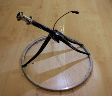 Stringed musical instrument made with bicycle parts by Irish sound artist and designer Ed Devane