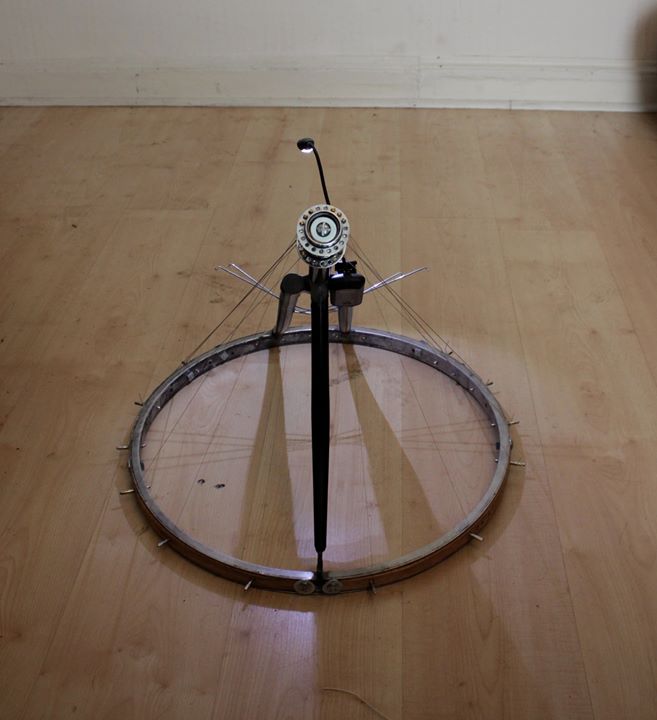 Stringed musical instrument made with bicycle parts by Irish sound artist and designer Ed Devane